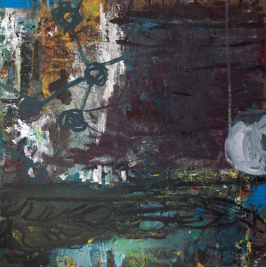 Abstrakt maleri med mørke og lyse kontraster, moderne kunst af Peter Ejlerskov.