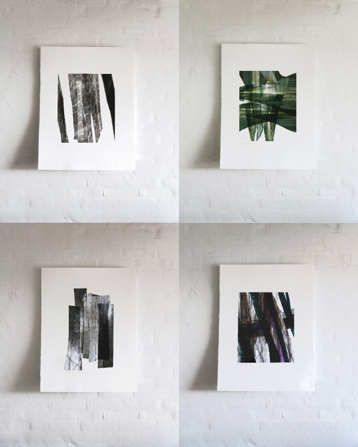 Abstrakt kunst af Peter Ejlerskov på hvid væg