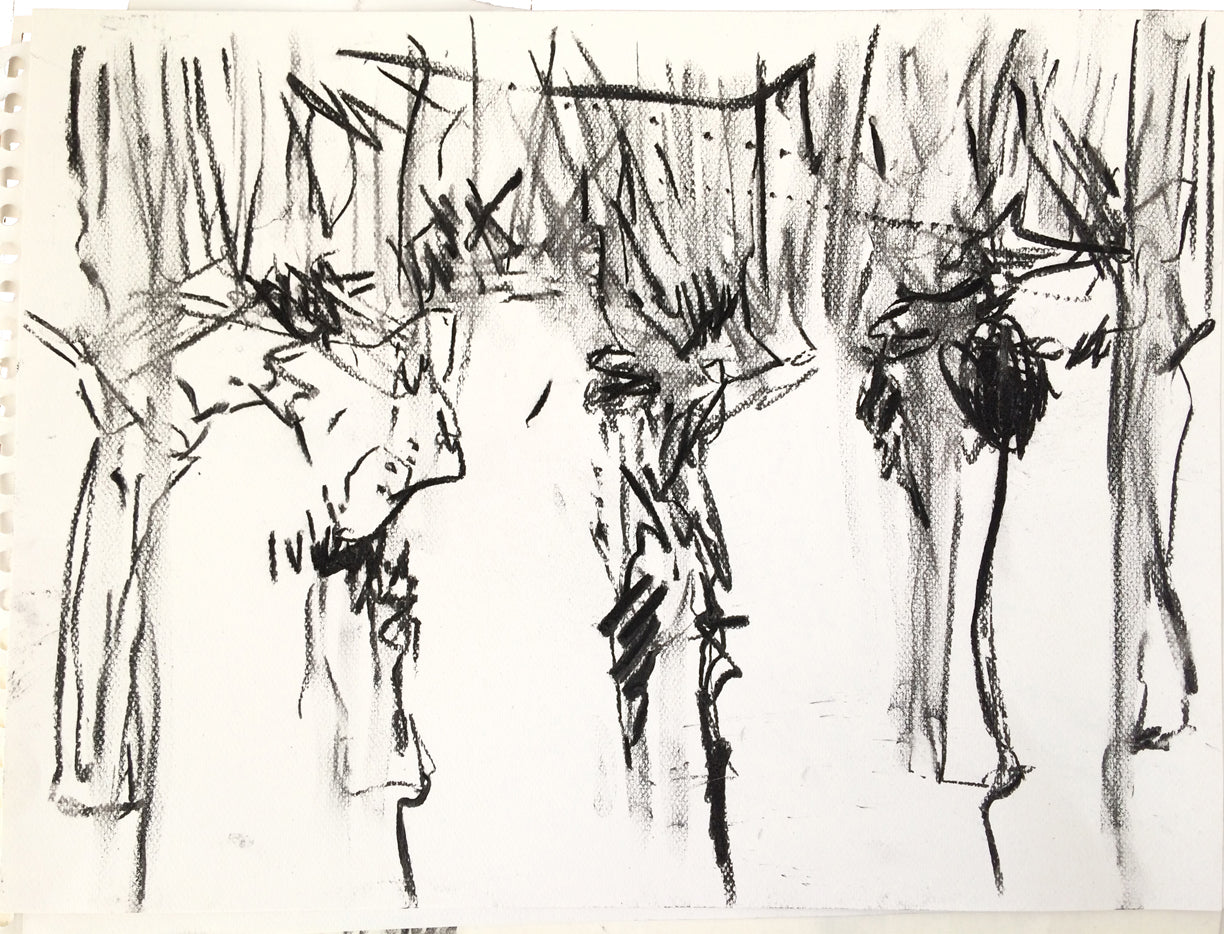Abstrakt kultegning af Peter Ejlerskov, ekspressiv kunst på papir.