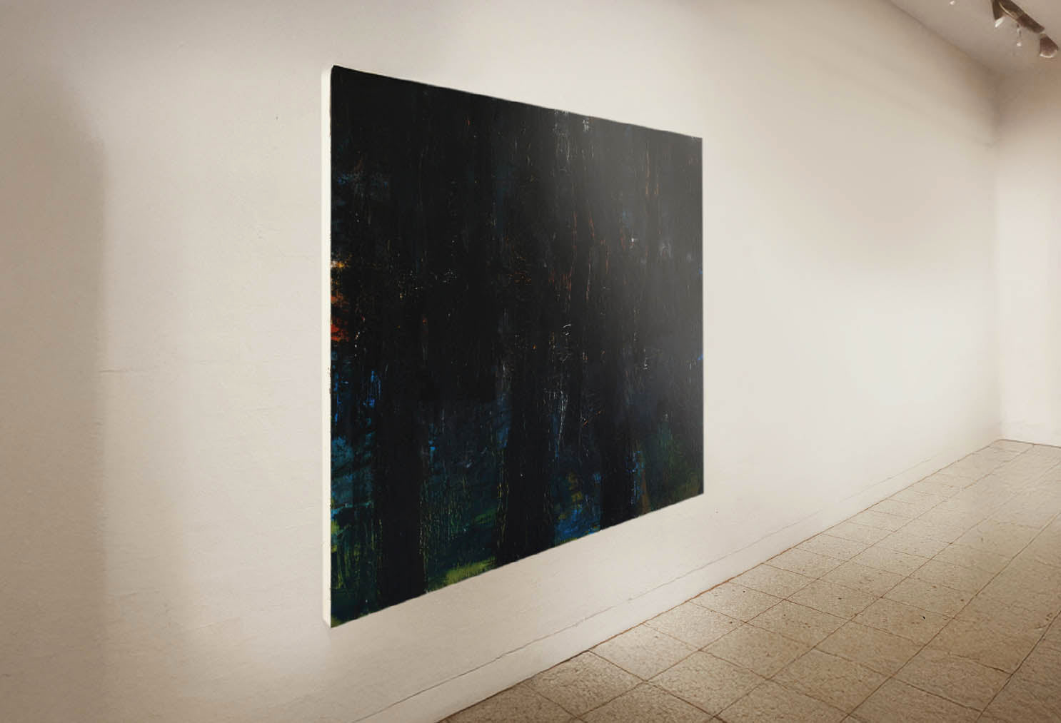 Mørkt maleri af Peter Ejlerskov udstillet som kunst på Frederikshavn Kunstmuseum.