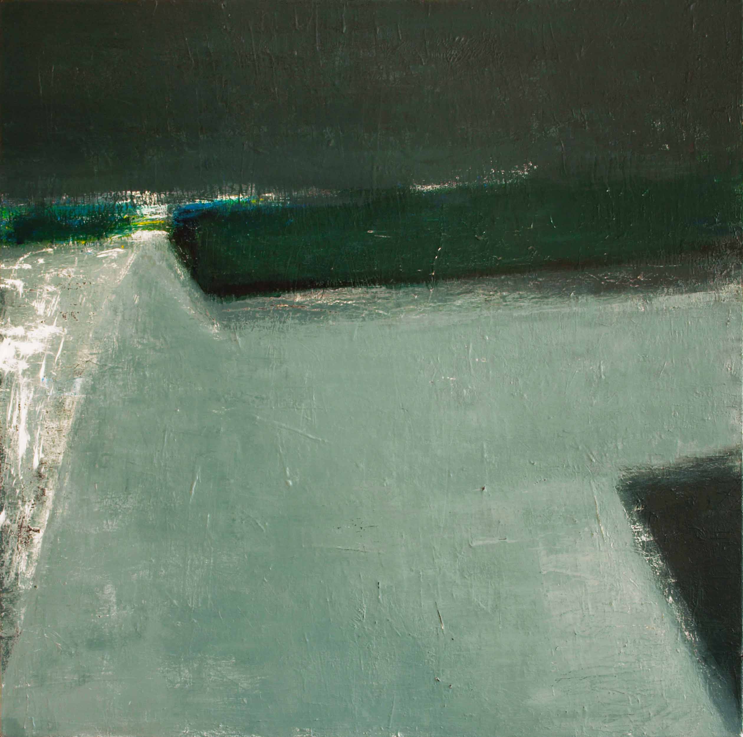 Abstrakt grøn og mørk kunst af Peter Ejlerskov på Frederikshavn Kunstmuseum
