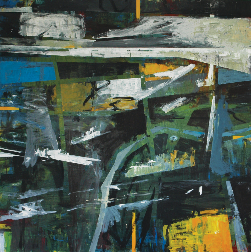 Abstrakt maleri af Peter Ejlerskov kunst udstillet på Dronninglund Kunstcenter.